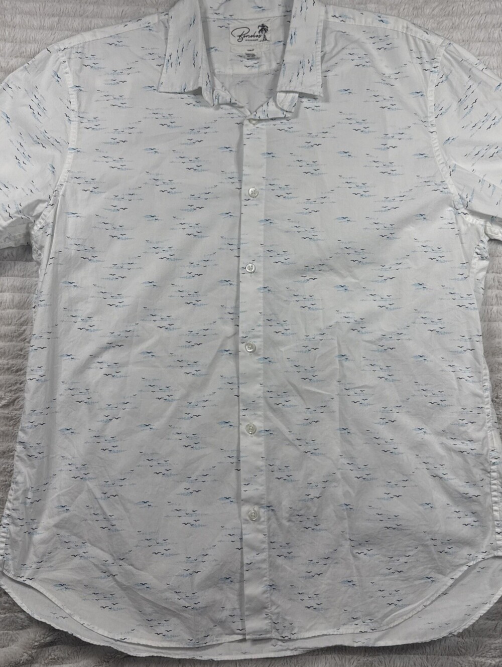 Bonobos Slim Fit Button Up Polo Shirt Size XL White Bird Print Short Sleeve NICE